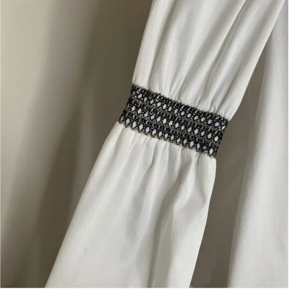 Elizabeth and James Peasant Top Blouse White Embroidered Smocked Sleeve Small - Picture 5 of 8